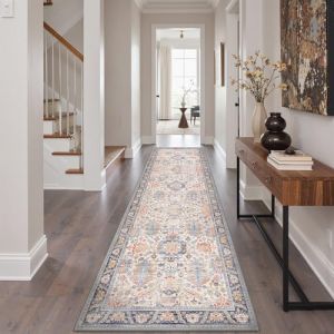 BEIMO Tapis 80x300 cm pour Grands Couloirs - Style Persan R&eacute;tro Rouge Orang&eacute; & Bleu Nuit - Format Extra-Long Antid&eacute;rapant et Lavable en Machine (BEIMO FR, neuf)