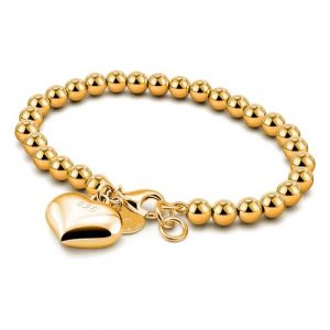 Dankadi Bracelet de Perles pour Femme en Argent 925 Large de 4MM 6MM Sans et Avec Pendentif Coeur, Long 13-21CM Dor&eacute; Or Rose Cadeau F&ecirc;te Maman Fille Homme (18CM, Dor&eacute; 6MM Avec Pendentif Coeur) (Mei Yun Jewelry, neuf)
