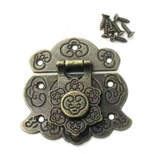 WUNZILO 2 pcs Verrous vintage antique gaufrage Moraillon Loquet Serrure Fermoir avec vis pour décoratifs Cabinet armoire Boîte à bijoux boîte valise ou meuble Couleur bronze (M) (ZHANG  ZHAOJUN UK SHOP, neuf)