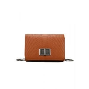 Gallantry - Petit Sac Bandoulière Femmes Crocodile - Sacoche Besace Rabat à Bordures Chaînes - Pochette Messenger Porté Epaule Soirée PU Cuir Rigide - Mode Chic Elégant - Camel (CROCOCHIC, neuf)