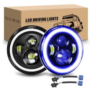 RIGIDON 2Pcs 7 Pouces Rond Phare LED Auto Moto, 50W 5000LM Phare de Travail Blanc bleu 4 Modes Eclairages Feux LED Off Road Feu DRL HI LO Beam pour Wrangler JK TJ LJ CJ JP Hummber (JIANDAO, neuf)