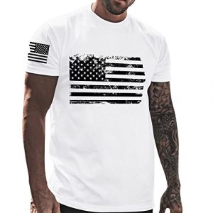 Tee Shirt Homme Drapeau Americain Manches Courtes Et Col Rond T Shirt Musculation Printemps Et été Casual Shirt Tops Elégant et Chic Imprimé Rétro Tshirt Homme Marque Soldes (sutelang lurryly (7-15 jours de livraison), neuf)