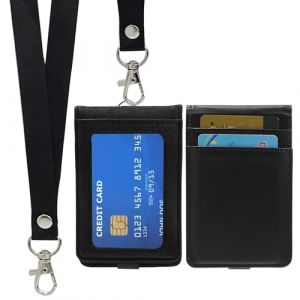 EuAcesry Porte Badge en Cuir PU, Porte-Badge tour de cou Cantine College, pour Le Travail, L'&eacute;cole, Carte de Cr&eacute;dit &Eacute;tudiant Visite, Contenir Jusqu'&agrave; 5 Cartes, Noir (MoChenYun, neuf)