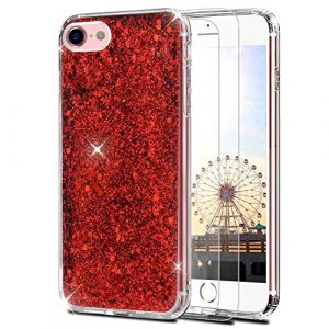 Feyten Coque iPhone 8 / iPhone 7 avec Verre Tremp&eacute; [Lot de 2], Mince Brillant Bling Paillettes Anti-Rayures Antichoc TPU Silicone Souple Housse pour Apple iPhone 8 / iPhone 7 4,7" (Rouge) (Feyten, neuf)
