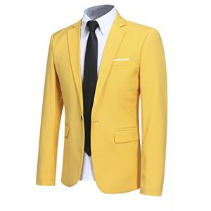 Veste Costume Hommes Slim Fit Formal Blazer Hommes, Jaune, L (Allthemen, neuf)