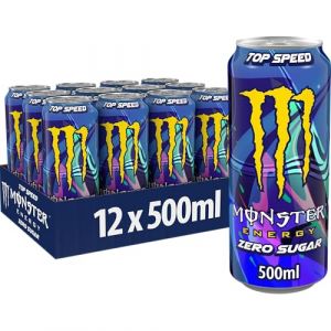 Monster Energy Top Speed - Boisson énergisante contenant de la caféine au goût rafraîchissant de la pêche et de nectarine - Sans sucre et sans calories - Dans des boîtes jetables pratiques (12 x 500 (Looksogood-eu, neuf)