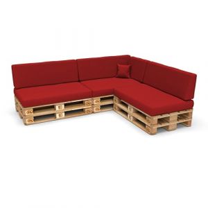 POKAR Set de 8 Coussins pour Palettes Euro: 3X Assise 120x80cm + 3X Dossier 120x40cm + 1x Dossier 60x40cm + 1x Coussin 40x40cm, Canapé de Jardin, Intérieur et Extérieur, sans Palette, Rouge (EURAKOP-FR, neuf)