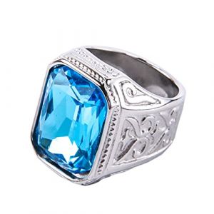 PAURO Homme Bague de Mariage en Zircone Cubique avec Une Grosse Pierre Argent Lac Bleu Taille 68 (BuyPAURO, neuf)