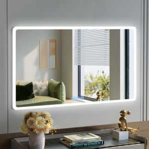 baklon 100x60cm Miroir-LED-Salle-de-Bain-avec-&Eacute;clairage,Miroir LED avec Anti-bu&eacute;e,3 Couleurs et Dimmable,HD Verre Tremp&eacute; Miroir-Mural,Horizontal/Vertical,IP56 (JIANGXIMAOQIANYUEXINXIJISHU, neuf)