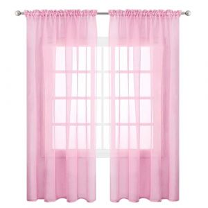 SUNLIMEI Rideau Voilage 60 x 130 cm Demi Transparent, Polyester, Plusieurs Tailles Transparent Rideaux Salon D&eacute;coration de Maison pour Fenetre Chambre Adulte Salon, Rose (LvLiangLiMeiDianZiShangWuYouXianGongSi, neuf)