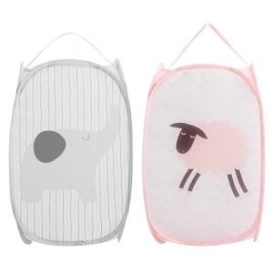 Hwtcjx 2 Pcs Panier à Linge, Corbeilles à Linge Pliable, Sac à Linge, Panier à Linge Pliable Pop Up avec Manipuler, pour Organiser Chambre denfants, Jouets, Vêtement, 30 x 30 x 48 cm (gris + rose) (Ygdein, neuf)