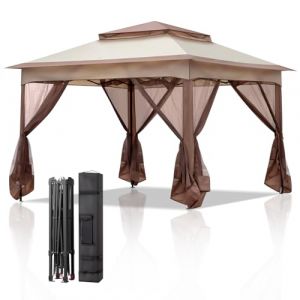 LEADZM 3.3x3.3m Tonnelle de Jardin Pliable,Pop-up,avec 4 Moustiquaire Barnum,Anti-UV 50+,Cadres en Acier,Convient pour la Fête, l'extérieur,Patio,Camping,Kaki (VICTOPV, neuf)
