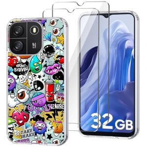 HuiYouMY Coque pour Blackview Wave 6C/Blackview Oscal Flat 1C (6.5") avec 2 Pi&egrave;ces Verre Tremp&eacute; Protection &eacute;cran, Transparent Silicone TPU Souple Etui Housse Anti-Rayures Antichoc Case - XS40 (SCDMY, neuf)