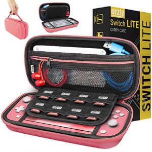Orzly Etui pour Nintendo Switch Lite, Deluxe Housse Rigide de Rangement Zippée en Matériau Durable Anti-Choc pour la Console Nintendo Switch Lite et Ses Accessoires [Corail] (Syntiga Europe - FR, neuf)