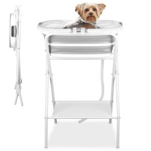 YUEPET Baignoire surélevée pliable pour chien, baignoire de douche portable avec collier de sécurité, station de lavage pliable pour le bain et le toilettage pour chiots, chiens de taille moyenne, (CORY STORE, neuf)