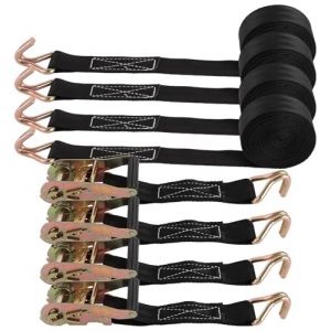4 Jeux de 3000 KG Sangle d'arrimage à Cliquet Noir, 6M×38MM Sangle a Cliquet avec Crochet en Polyester, Sangles de Serrage avec Tendeur à Cliquet pour Remorque, Moto, Voiture (SENENQU, neuf)