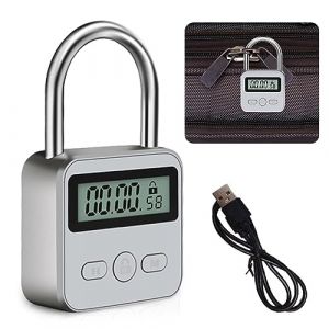 BNGXR Affichage de Lock, Serrure Intelligente avec LCD Écran Verrouillage de Temps Intelligent Rechargeable USB Verrou de Minuterie en Métal pour Prévenir Les Mauvaises Habitudes (Argent) (JINHONG-EU, neuf)