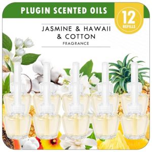 Scent-Hi Desodorisant Maison Recharge, 12x19ML - Hawa&iuml;en, Jasmin, Coton, 3 Parfums En Alternance D&eacute;sodorisant &Eacute;lectrique Recharge Convient pour Air Wick/Glade Diffuseur Electrique (Scent-Hi, neuf)