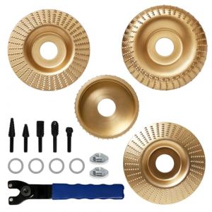 Dagran Lot de 4 Disque Sculpture Bois 75/100mm Meuleuse Disques de Fraisage Bois Disque Abrasif avec 7/8" pour Meuleuse D'angle Accessoires Disques de Meulage Kit avec 5 Fraises Rotatives pour Meuler (Fanluo, neuf)