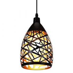 Suspension cr&eacute;ative creuse en fer forg&eacute; Side Glow Lustres R&eacute;tro Lampe suspendue en m&eacute;tal noir Suspension de plafond vintage Abat-jour E27 Luminaires r&eacute;glables &agrave; t&ecirc;te unique Suspension semi-encastr&eacute;e (chengkaibaihuo, neuf)