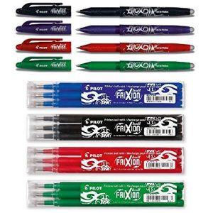 Pilot Pen Frixion Lot de 4 stylos roller effa&ccedil;ables Couleurs assorties + Recharge Noir/bleu/rouge/vert (Conipa Online - tres bien, neuf)