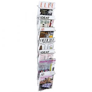Alba - Présentoir Mural - Fil Métal - 7 Compartiments A4 - 25 x 112 cm - Porte Revues - Porte Journaux - Porte Document - Vintage - Design - DDFIL7M (DEALANDCO, neuf)