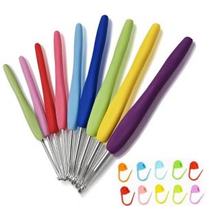 XIAOMAOMAO - Lot de 8 crochets en aluminium, kit d’outils pour aiguilles à tricoter, crochet ergonomique, poignée souple, aiguilles de crochet avec étui (YoYiKoJi, neuf)