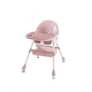 Chaise Haute B&eacute;b&eacute; Evolutive Chaise enfant 4 R&eacute;glable en Hauteur,Pliable, avec Roues Int&eacute;gr&eacute;es et Harnais de S&eacute;curit&eacute; &agrave; 5 Points Id&eacute;ale pour Manger, Jouer et Dormir-Six en un &ndash; Rose (Hechheu, neuf)