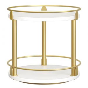 YATINEY &Eacute;tag&egrave;re &agrave; &Eacute;pices, Organisateur Pivotant, Plateau Rond &agrave; 2 Niveaux, Plateau &agrave; &Eacute;pices Rotatif, pour comptoir de Cuisine, Table &agrave; Manger, Coiffeuse, Bureau, Blanc et Dor&eacute; XSR22DW (YATINEY, neuf)