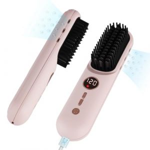 TANSHINE Mini brosse à lisser sans fil pour voyage, 6000 mAh, ionique, fer à lisser, boucler et lisser, 4 réglages de température 140 ℃ à 200 ℃, brosse lissante de voyage (Tanshine, neuf)