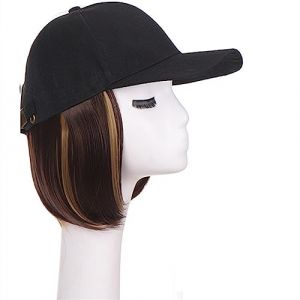 Bonnet de perruque Synthétique Réglable Noir Chapeau Perruques Court Bob Droite Casquette De Baseball Perruque Sans Soudure Connexion Extensions De Cheveux for Les Femmes Chapeau de perruque(10) (haikouhua, neuf)