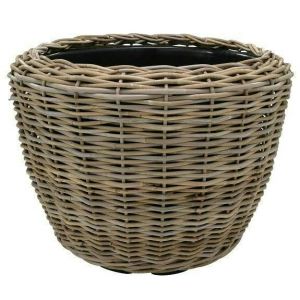 Panier à plantes rond en rotin - Gris beige - Panier en osier avec insert pour extérieur/extérieur - Panier de jardin tressé - Cache-pot pour jardin/jardinière (Ø 65 cm/hauteur 50 cm) (Brick Takeover GmbH, neuf)