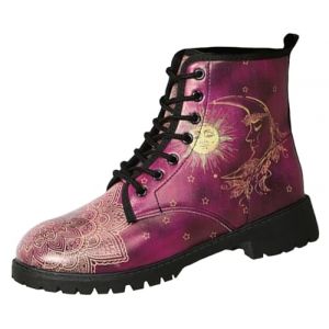 Ulalaza Bottes pour Femmes Bout Rond Talons Bloc Bottines Plateforme Gothique &Agrave; Lacets Punk Bottes De Combat De Moto en Cuir Imprim&eacute; Multicolore Grosses Bottes Courtes (ToBe-One, neuf)