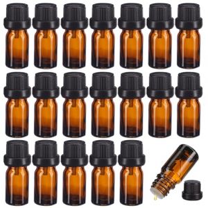 TEHAUX Lot de 20 Bouteilles en Verre Ambr&eacute; 5 Ml pour Huiles Essentielles Cosm&eacute;tiques et Parfums Flacons Rechargeables Portables Fermeture Herm&eacute;tique pour Voyages et Stockage S&eacute;curis&eacute; (Breamblue N, neuf)