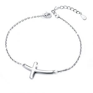 DAOCHONG S925 Bracelet en argent sterling avec croix sur le c&ocirc;t&eacute; Bracelet simple en forme de croix pour dames, 7 + 2 pouces (DAOCHONG Fine Jewelry, neuf)