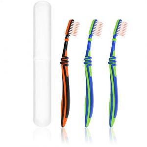 COM-FOUR® Ensemble de 4 brosses à dents pour enfants avec étui - brosse à dents pour enfants, souple avec poils spéciaux - brosse à dents avec rotule et suspension (vert-bleu/orange-noir) (COM-FOUR  Vertriebs GmbH, neuf)