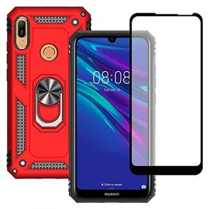 Yiakeng Coque pour Huawei Y6 2019 et Verre Tremp&eacute; D'&eacute;cran Protecteur, Silicone Antichoc D&eacute;fense Bumper Armure Housse Etui pour Huawei Y6 2019 (Rouge) (yiakeng, neuf)