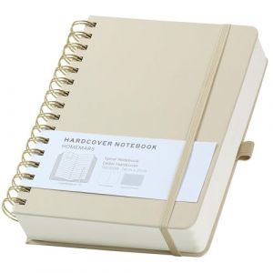 HOMEMARS Cahier A5,Cahier Spirale a5,Carnet de notes,Bloc Note,Carnet Spirale, Pointill&eacute;,Carnet Bullet Dotted Journal, 300 Pages, 100 g/m&sup2;, 14,8 x 21 cm,ivoire, Couverture en cuir (Homemars Direct, neuf)
