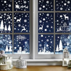 Zindoo Decoration Noel Stickers Noel Fenetre 318 Pcs Flocon de Neige et Maisons Grande Taille R&eacute;utilisable Impression Recto-Verso Electrostatique Autocollant Int&eacute;rieur Deco pour Fen&ecirc;tre Porte Miroir (Luida-EU, neuf)
