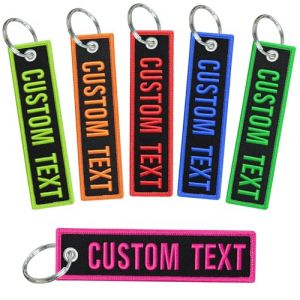 Porte-cl&eacute;s personnalis&eacute;s, porte-cl&eacute; moto avec texte/num&eacute;ro brod&eacute; recto verso, porte-cl&eacute;s unisexe personnalis&eacute; pour chambres de motards et voitures (Tissu noir) (Pluimchunqi, neuf)