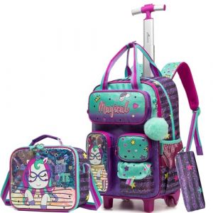 HTgroce Licorne Cartable a Roulette Fille Primaire cm1 Sac a Roulette Fille Rentree Scolaire (Lldaily EUR, neuf)