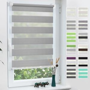 Grandekor Store Enrouleur Jour Nuit de Double Tissu, Store Jour et Nuit sans Perçage, Accessoires d'installation Inclus pour Fenêtre ou Porte, 50l x 150L cm, Gris (DecoWarm, neuf)