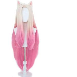 SEIZIS Wig Anime Cosplay KDA Perruque de bain Ahri Cosplay Blonde mixte rose avec oreilles en cheveux synthétiques résistants à la chaleur (good stuff A, neuf)