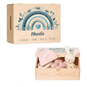 Maverton Boite Souvenir Bebe Personnalisable - Cadeau Naissance Personnalisé - L/XL Boite de Rangement avec Couvercle en Bois de Pin Naturel - Cadeau Anniversaire Enfant Personnalisé (MAVERTON, neuf)
