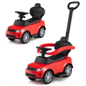 DREAMADE 3 en 1 Porteur Enfants, 12-36 Mois, Voiture &agrave; Pousser & Poussette & Trotteur avec Barre de Pouss&eacute;e Amovible, Arceau de S&eacute;curit&eacute;, Espace de Rangement Cach&eacute; (Rouge) (DREAMADE, neuf)