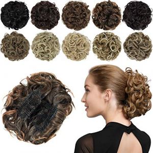 PARXITN Chignon Postiche Boucl&eacute;s Chignon Chouchou Extension De Cheveux Synth&eacute;tiques Peignes Chignon En D&eacute;sordre Chignon Postiche pour Femmes Brun Fonc&eacute; M&eacute;lang&eacute; Brun Rouge&acirc;tre (HAIRREAL, neuf)