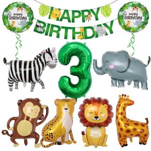 Ballons Animaux Jungle, Ballon Anniversaire Animaux 3 Ans, 10 Pièces Decoration Anniversaire Animaux de la Foret, Jungle Anniversaire 3 Ans, Vert Jungle Safari Anniversaire pour Jungle Fille (WEIMEIYING, neuf)