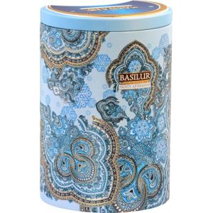 Basilur Ceylon Black Tea with white and blue cornflower Oriental Collection Frosty Afternoon in metal caddy, 100 gr (Super Save India, neuf)