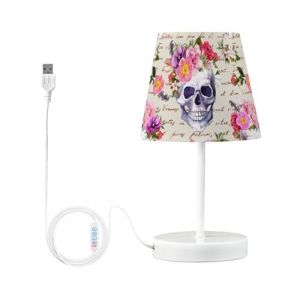 Lampe de chevet t&ecirc;te de mort fleurs Dia De Muertos Lampe de table pour chambre &agrave; coucher Table de chevet LED Lampe de bureau Abat-jour Salon Dortoir Bureau (UHONEY, neuf)