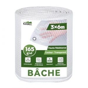 COVALL B&acirc;che Transparente Ext&eacute;rieur 3x6m Dimensions Finies, avec Oeillets, Haute R&eacute;sistance 165 g/m&sup2; Arm&eacute;e, Imperm&eacute;able, Id&eacute;ale pour Serre, Jardin, Poulailler et Protection Balcon Contre la Pluie (RAINDEWAY COVERS, neuf)